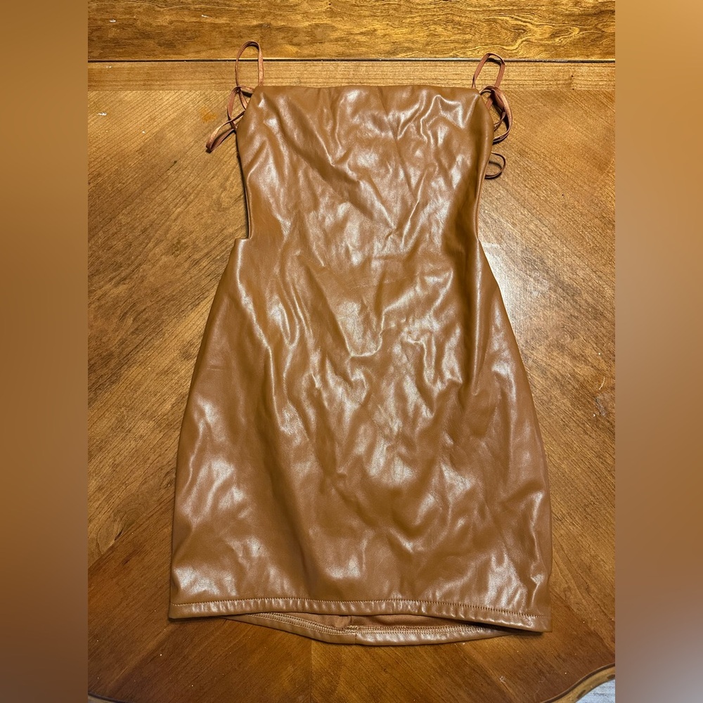 Fashion Nova Brown Faux Leather Mini Dress